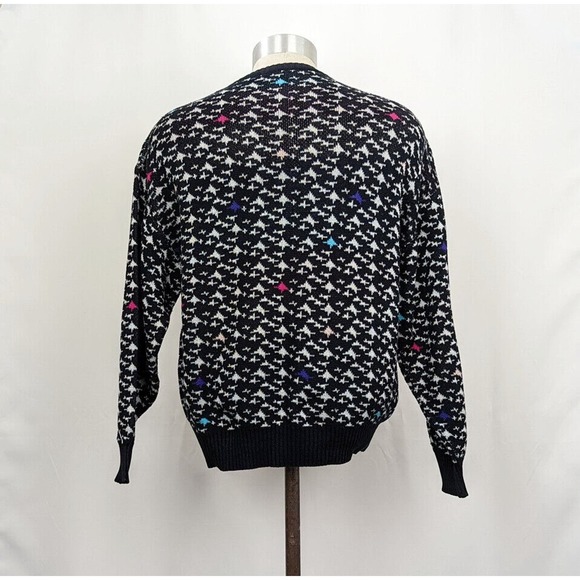 Vintage 90s Sweater Blue Pattern Wool Blend Grandpa Style Men's Size M - Picture 3 of 4